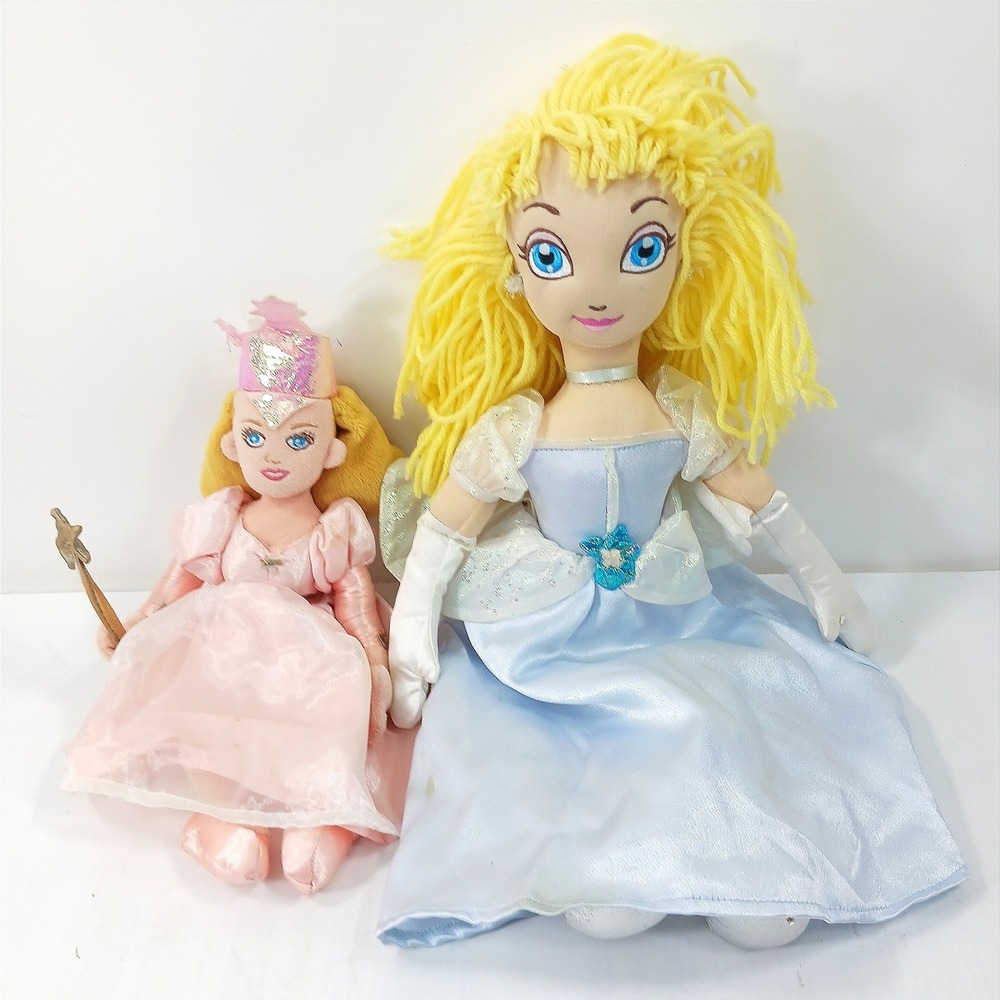 Vintage Princess Plush Doll Lot Blue and Pink Gown Soft Fabric Dolls 18" and 11"